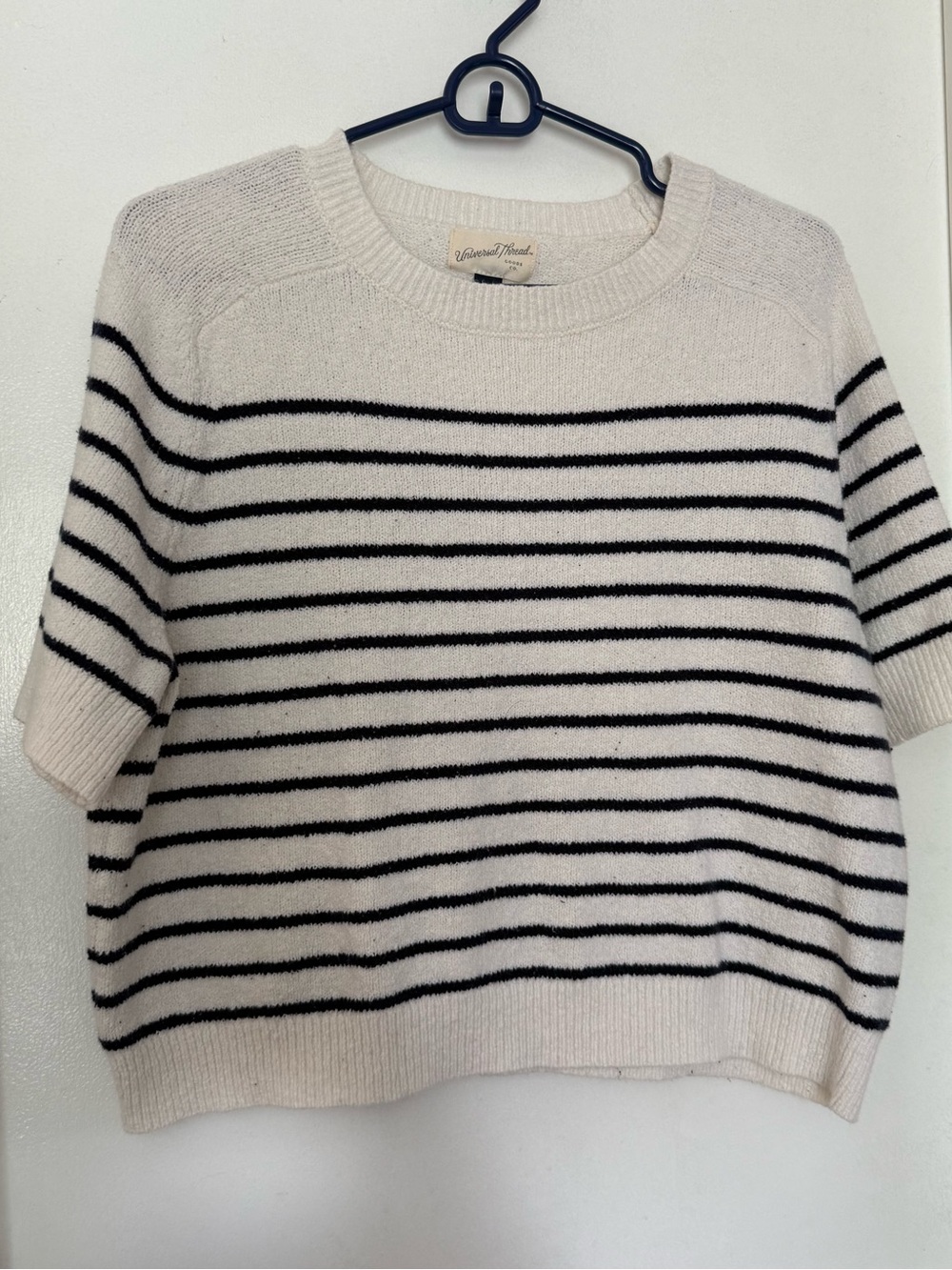 Universal Thread Cream and Black Striped Short-Sleeve Crewneck Sweater